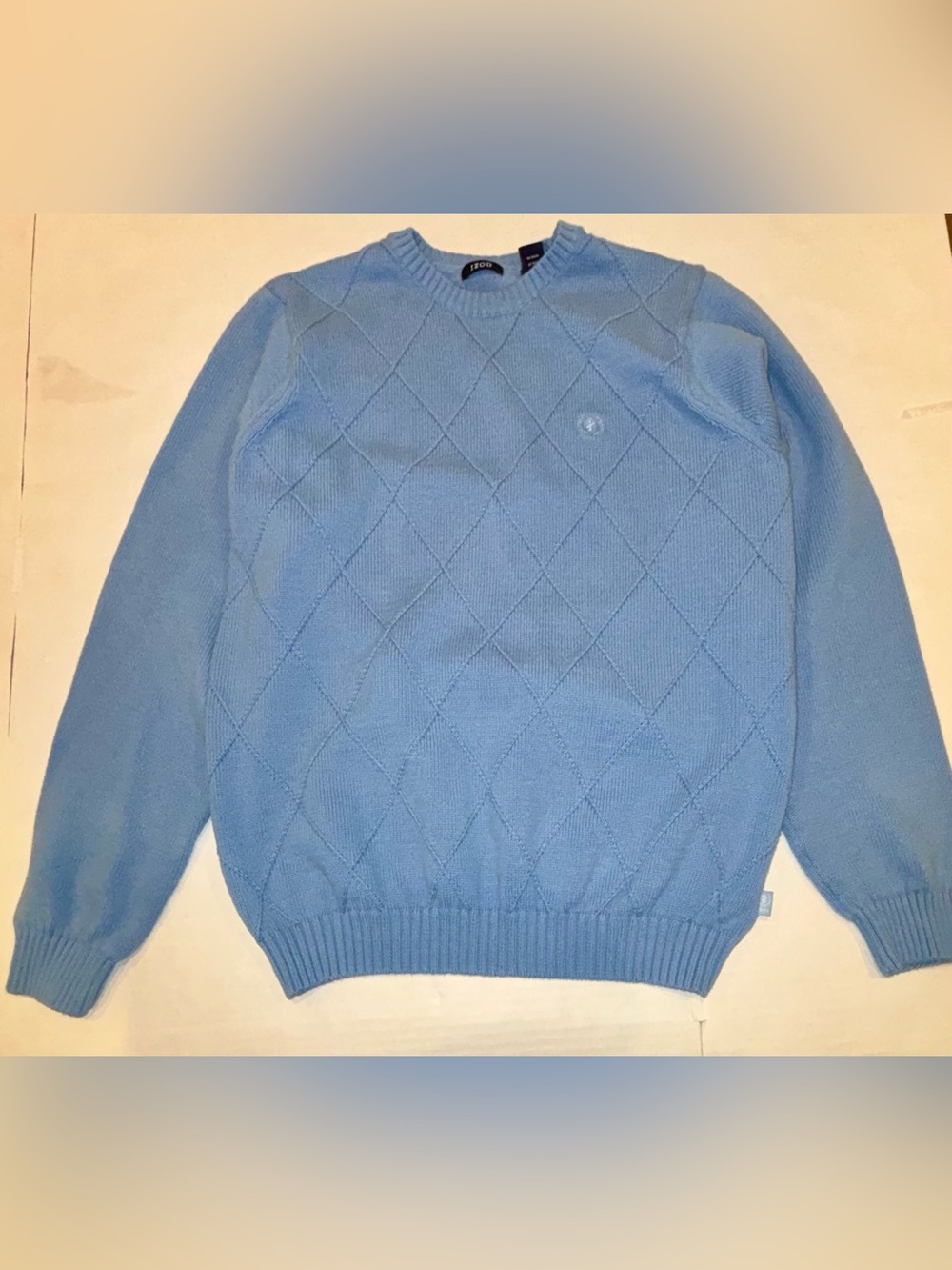 Izod Men’s Sky Blue Diamond-Pattern Crewneck Sweater